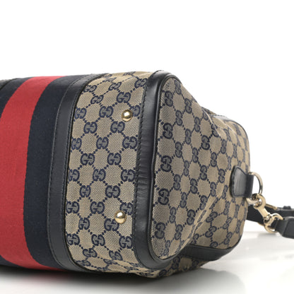 Gucci Monogram Selleria Calfskin Vintage Web Medium Boston Beige Blue 9 of 9