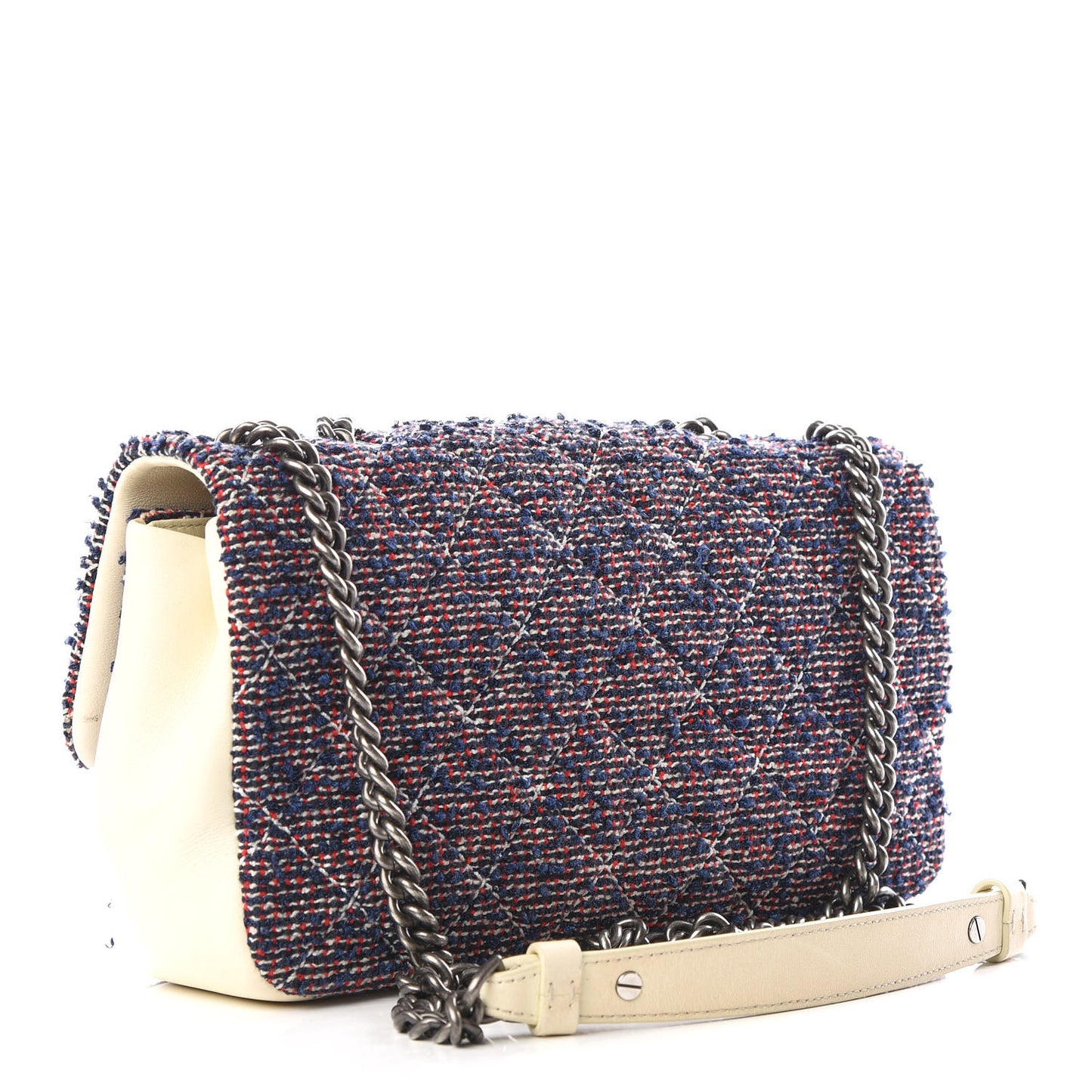 Tweed Quilted Medium Single Flap Blue Multicolor