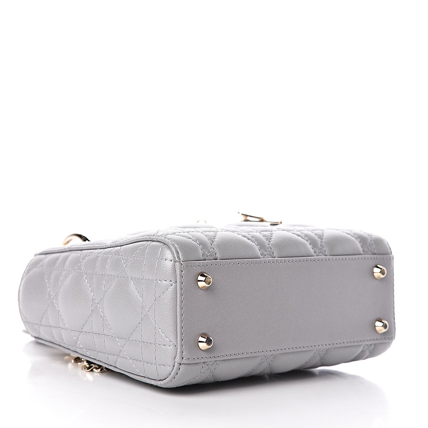 Metallic Lambskin Cannage Mini Lady Dior Grey