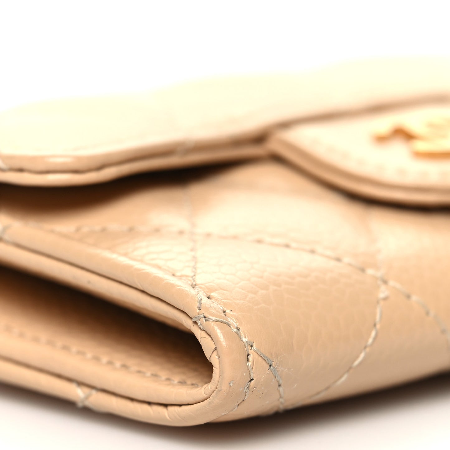 Caviar Quilted Flap Card Holder Wallet Beige