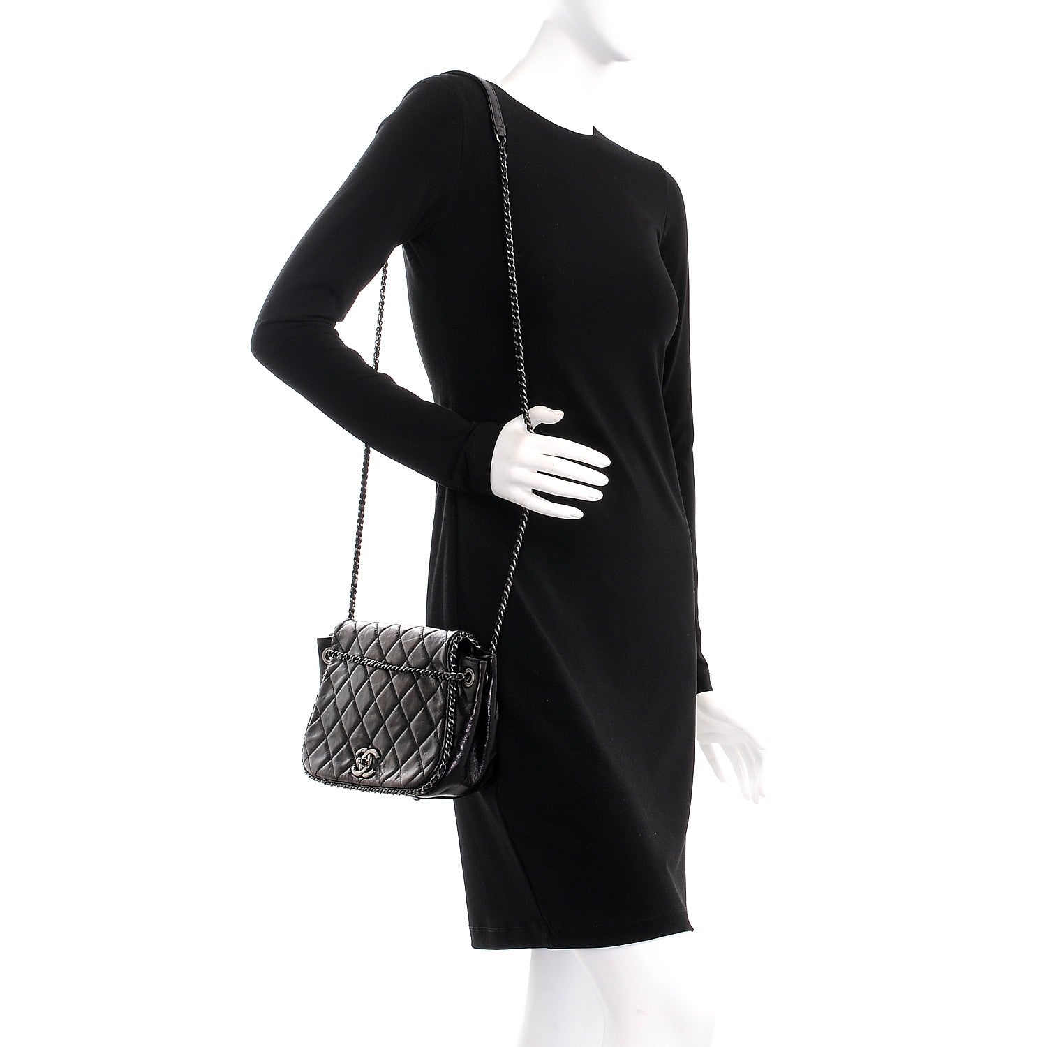 Chanel Glazed Calfskin Quilted Small CC Enchained Accordion Flap Black 2 of 8