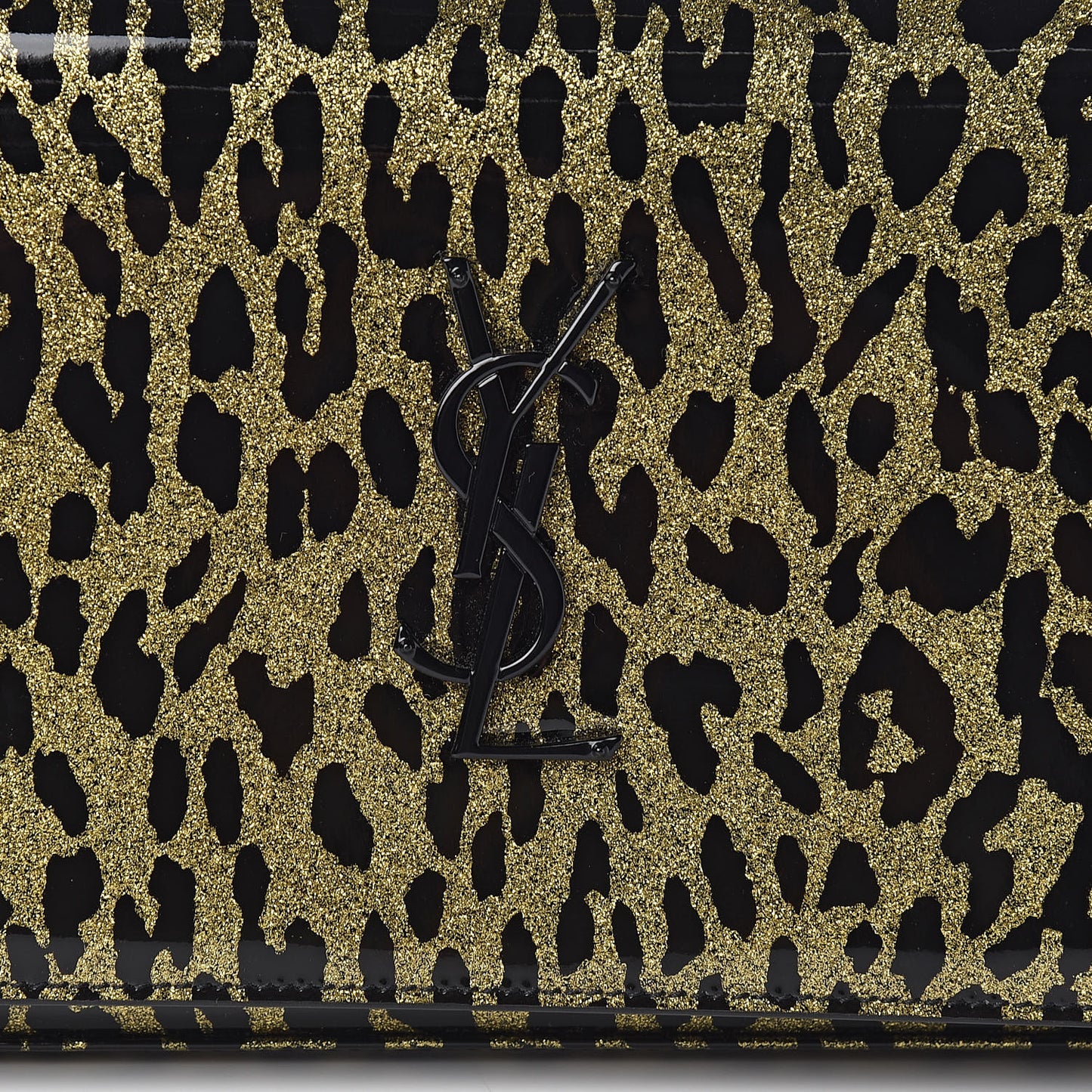 Patent Glitter Leopard Print Monogram Chain Wallet Leopard Black Light Gold