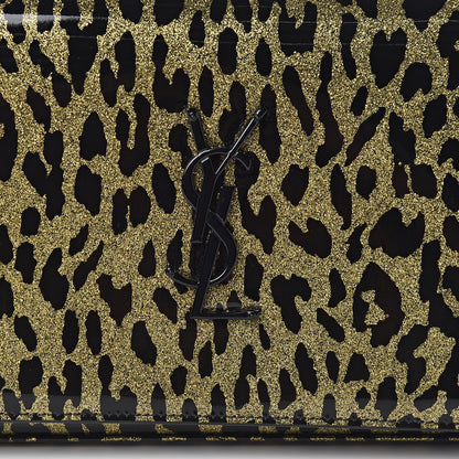 Saint Laurent Patent Glitter Leopard Print Monogram Chain Wallet Leopard Black Light Gold 9 of 9