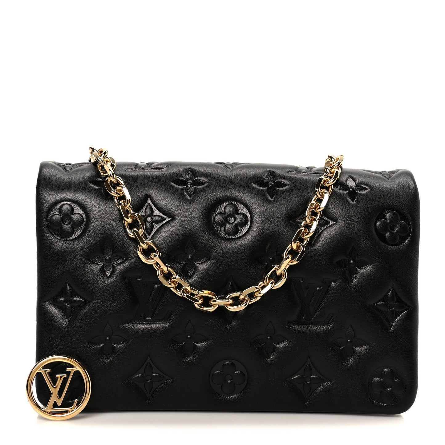 Lambskin Embossed Monogram Pochette Coussin Black