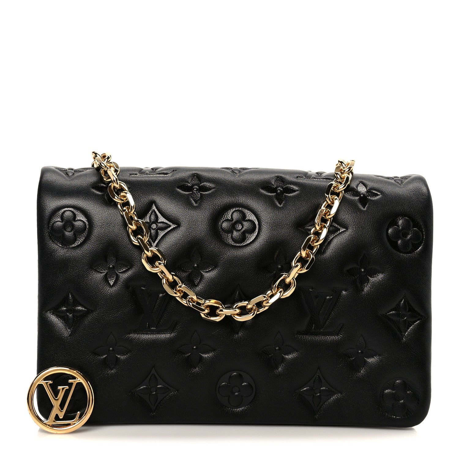 Louis Vuitton Lambskin Embossed Monogram Pochette Coussin Black 1 of 9