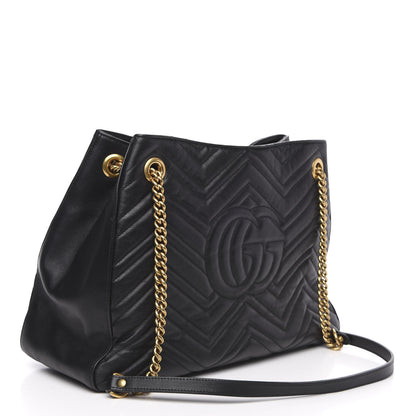 Gucci Calfskin Matelasse Medium GG Marmont Shoulder Tote Bag Black 3 of 15