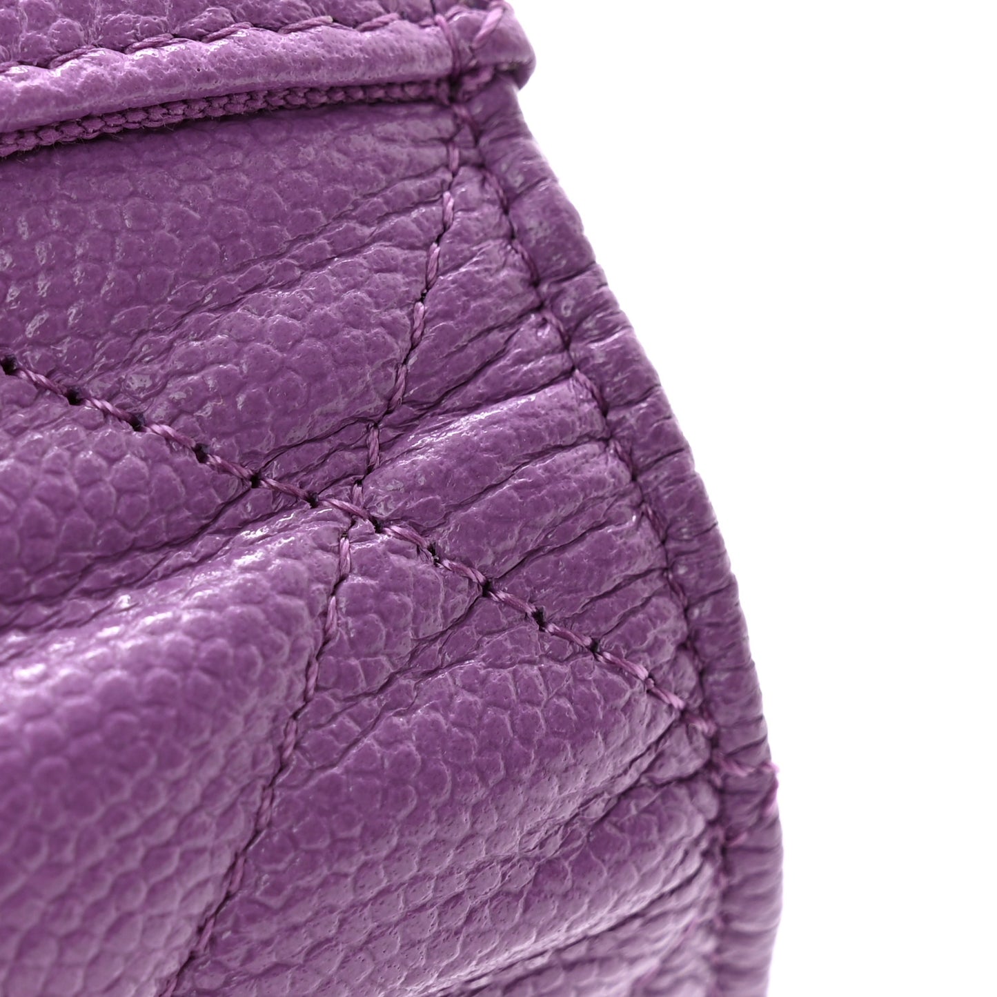 Caviar Quilted Flap Card Holder Wallet Purple