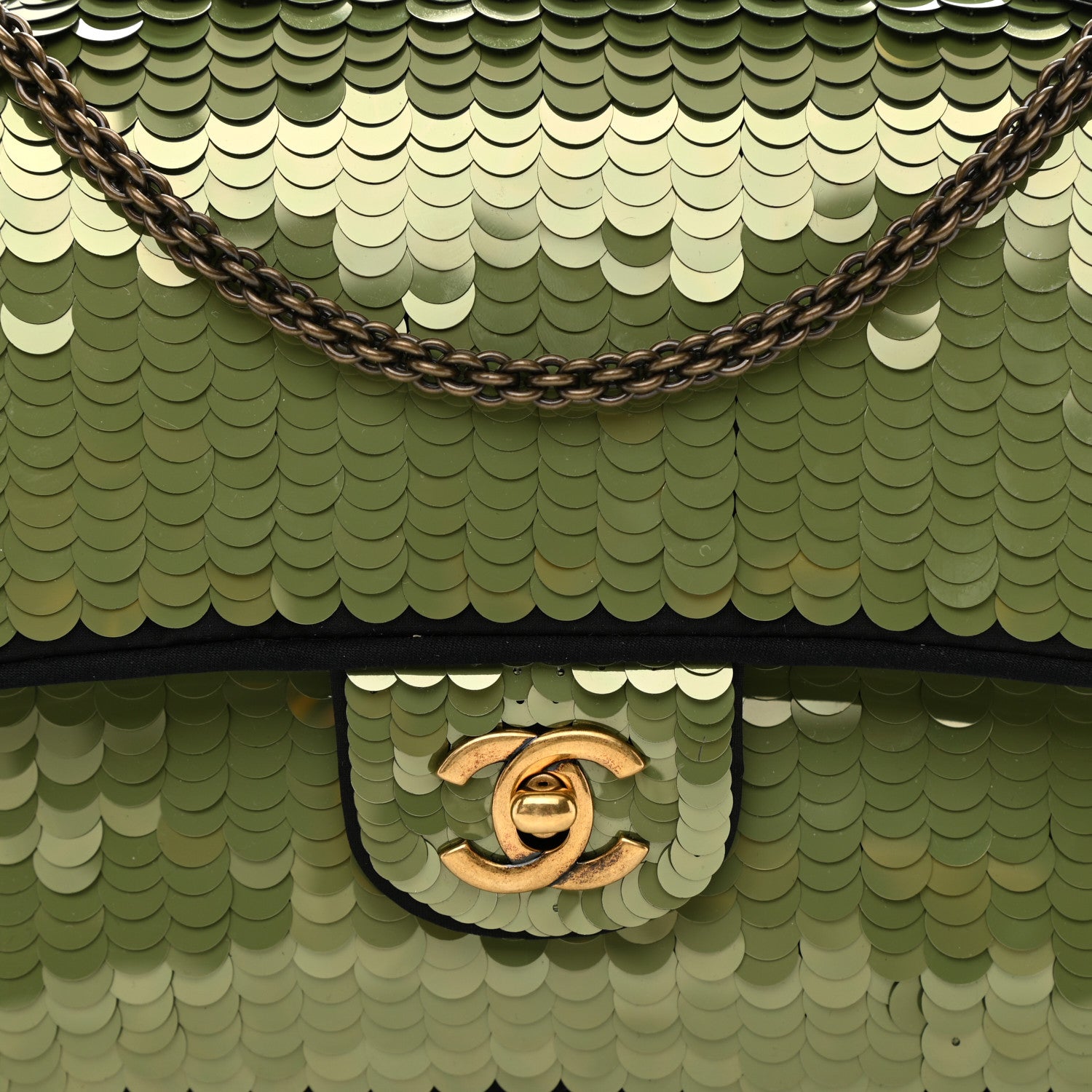 Chanel Satin Sequin Medium Paris Shanghai Double Flap Green 7 of 8