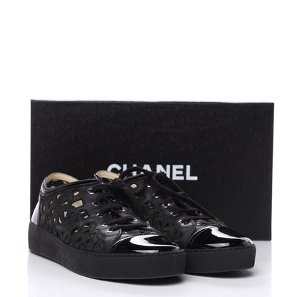 Chanel Patent Grained Goatskin Hollow Out Flower Sneakers 42 Black 7 of 7