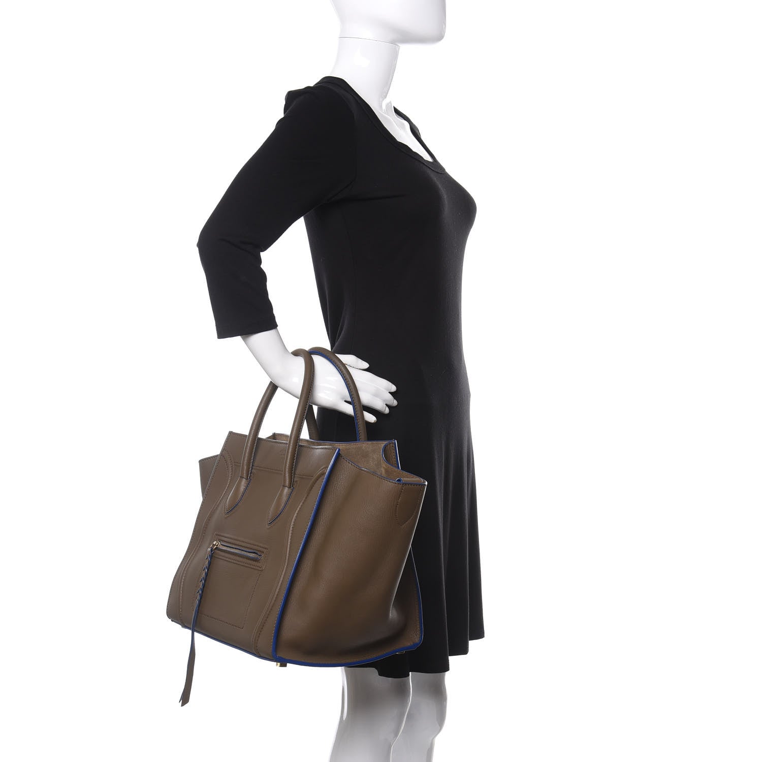 Celine Smooth Calfskin Medium Phantom Luggage Khaki Cobalt Trim 2 of 14