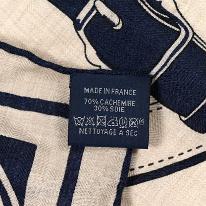 Hermes Cashmere Silk La Promenade du Matin Bandana Shawl 140 Naturel Marine Black 3 of 4