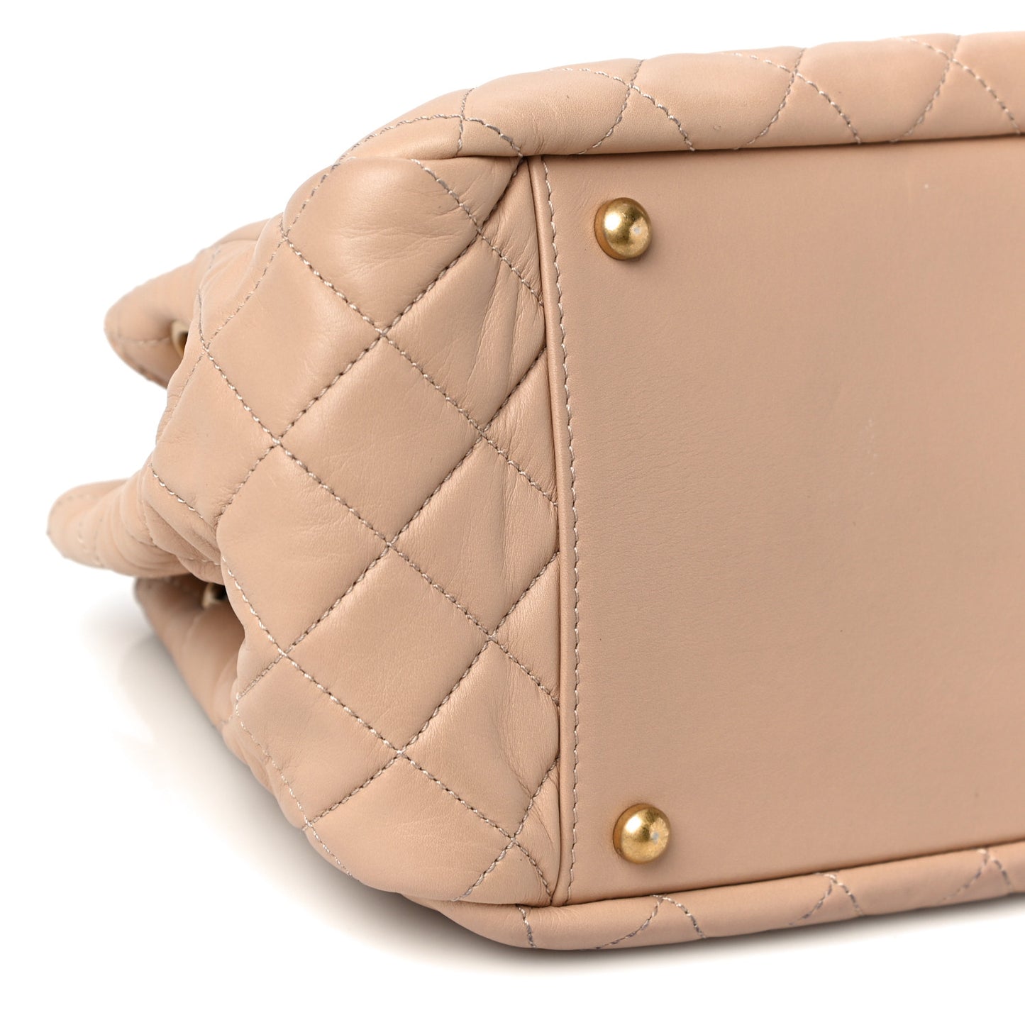 Lambskin Quilted East West Accordion Flap Beige