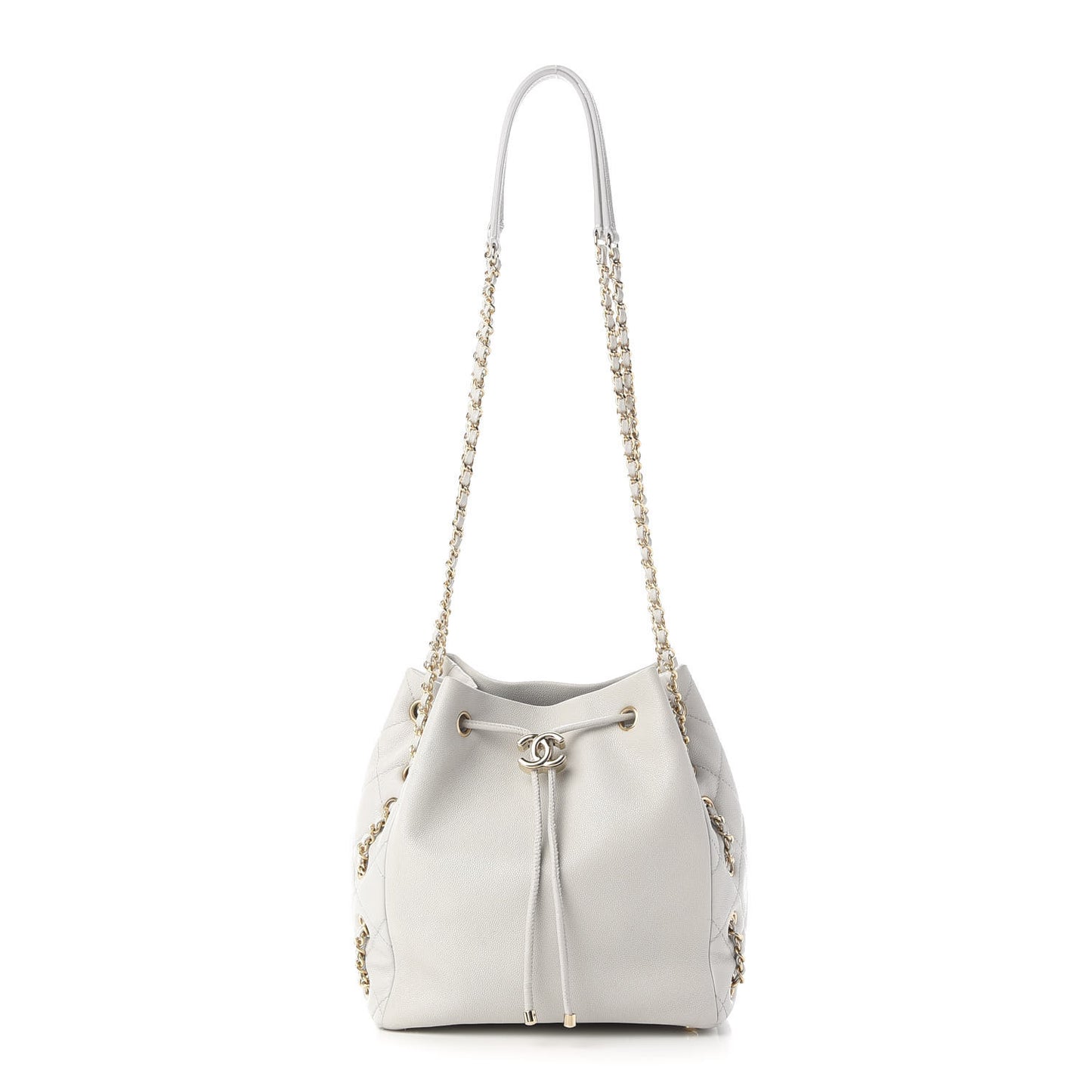 Caviar Quilted Chain Bucket Bag Light Grey