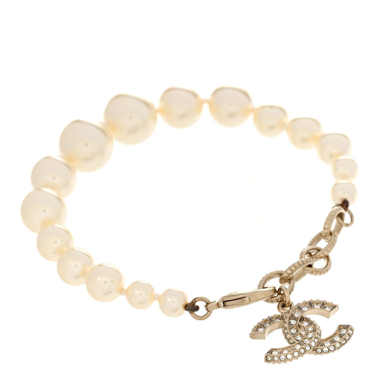 Graduated Pearl Crystal CC Bracelet Gold