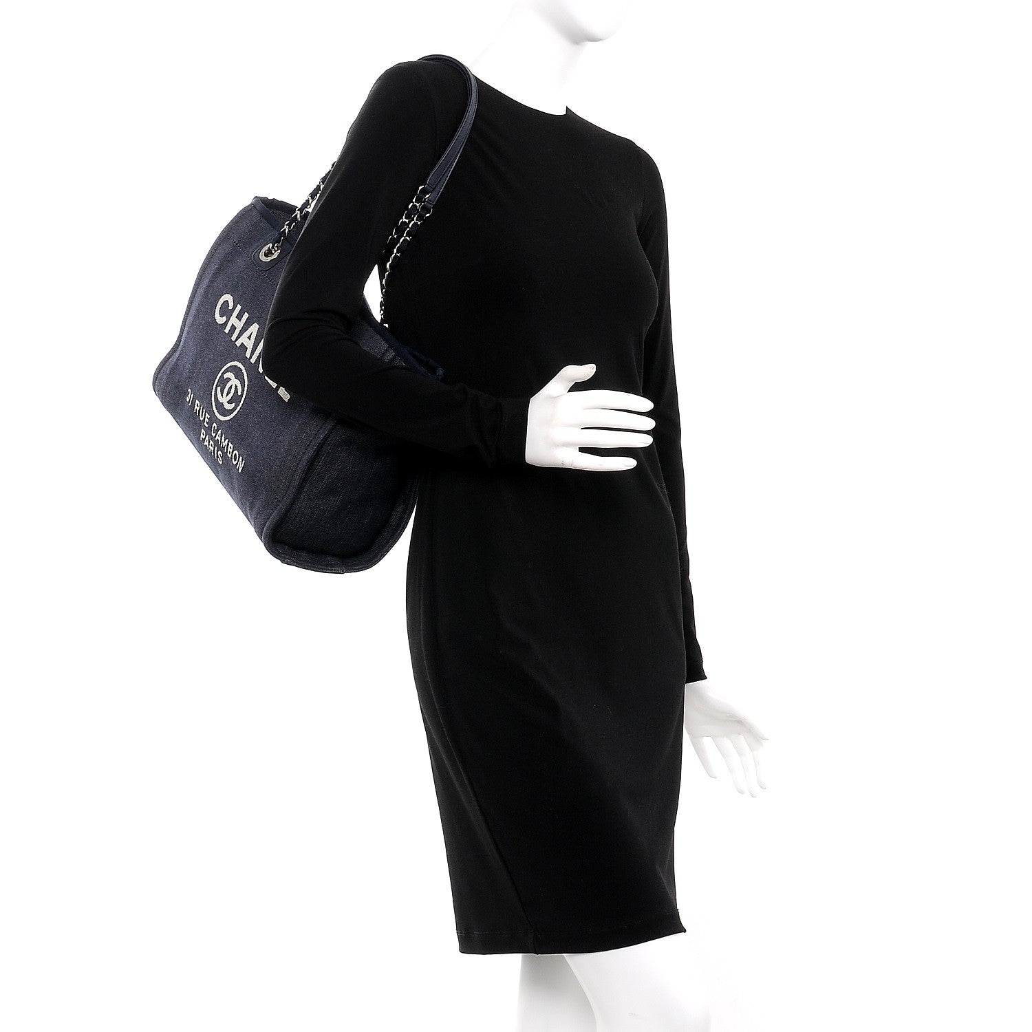 Chanel Canvas Small Deauville Tote Dark Blue 2 of 7