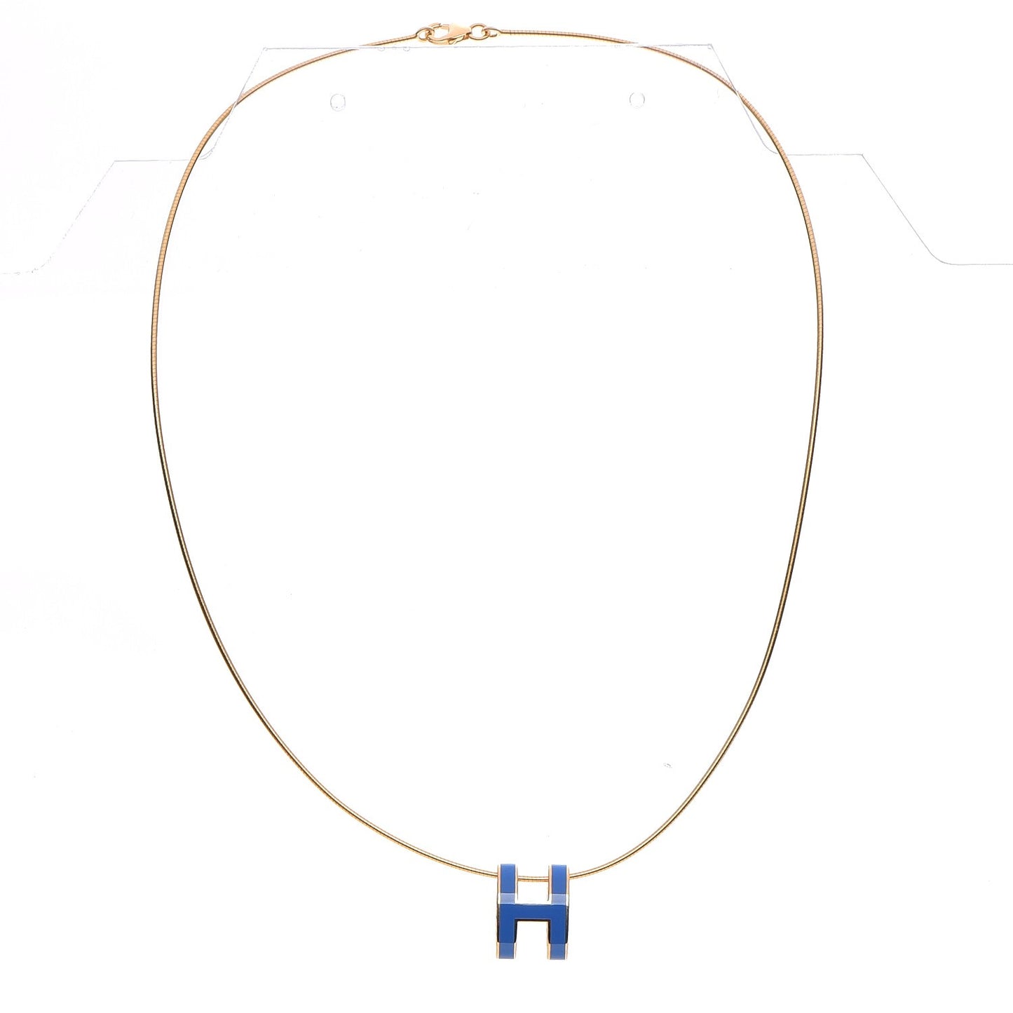 Lacquered Gold Pop H Pendant Necklace Bleu Sature