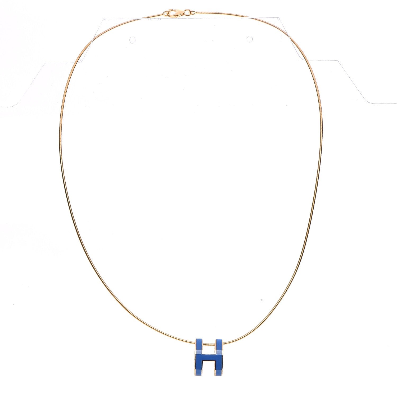 Hermes Lacquered Gold Pop H Pendant Necklace Bleu Sature 3 of 5