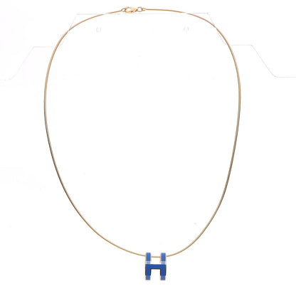 Hermes Lacquered Gold Pop H Pendant Necklace Bleu Sature 3 of 5
