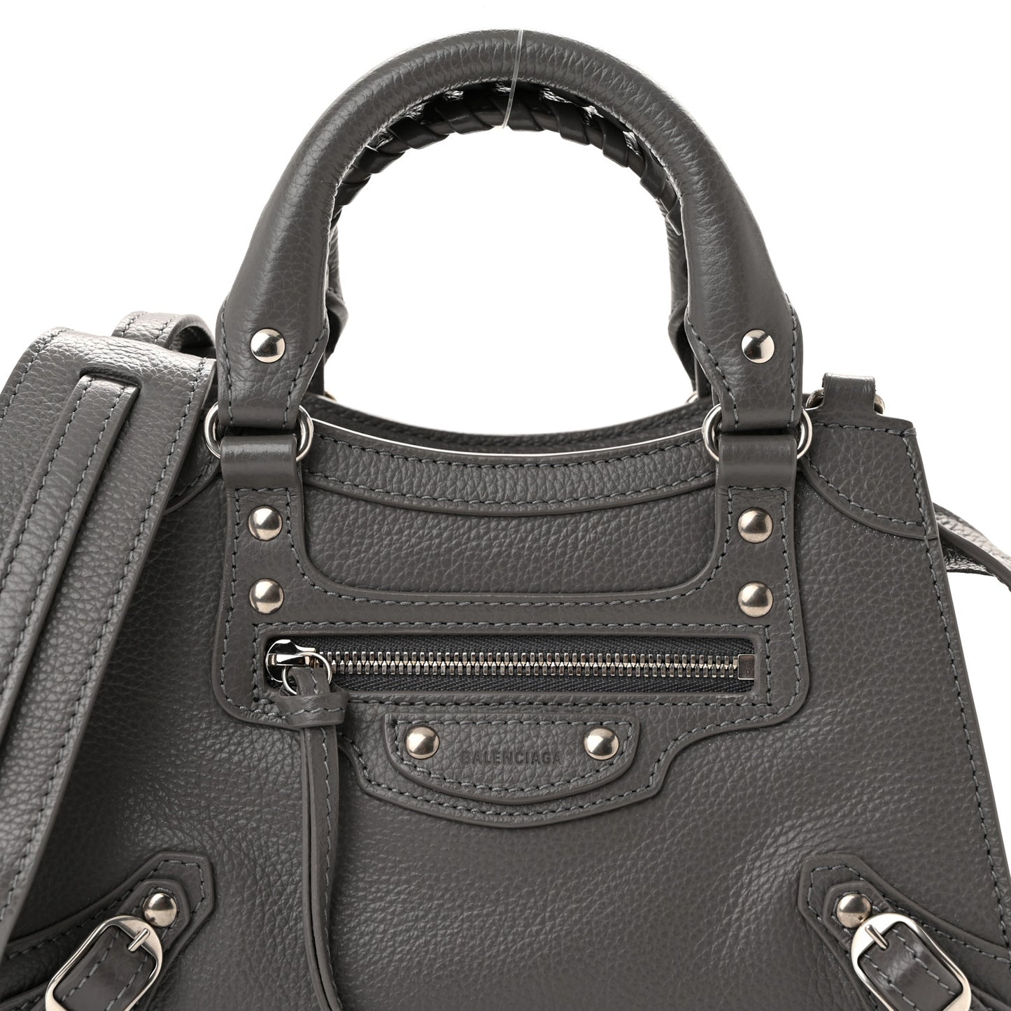Grained Calfskin Neo Classic Silver Hardware Mini City Dark Grey