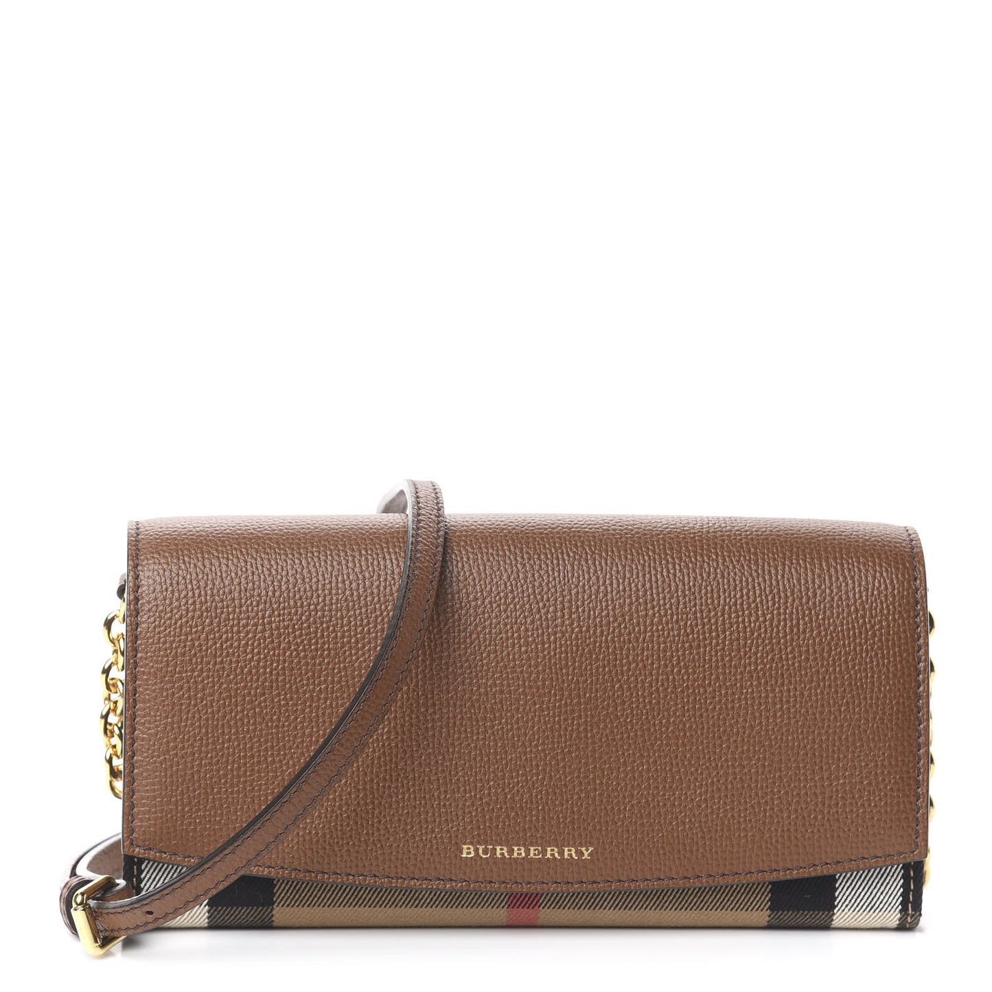 Grainy Calfskin Horseferry Check Henley Wallet On Chain Tan
