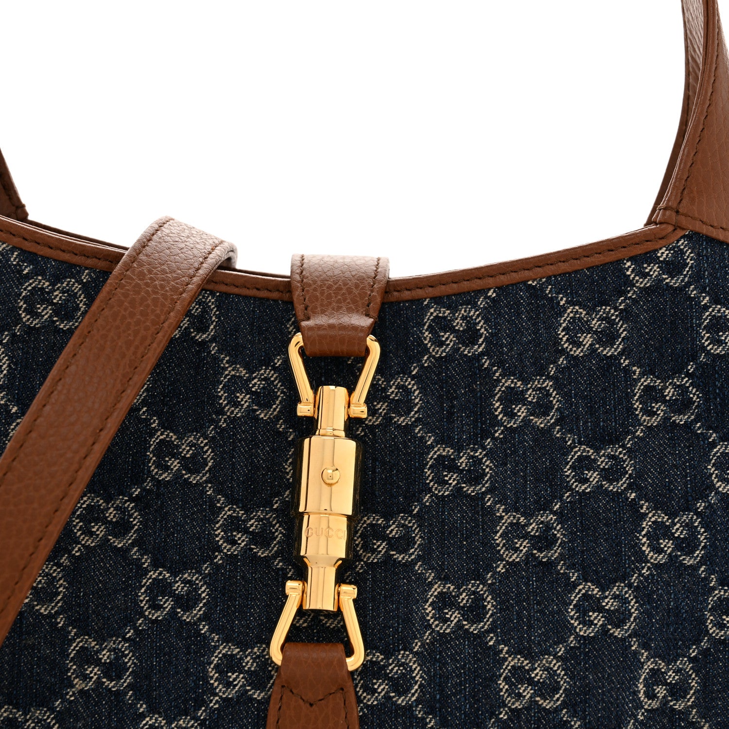 Gucci New Denim GG Monogram Calfskin Small Jackie 1961 Hobo Blue Tea Cuir 8 of 10
