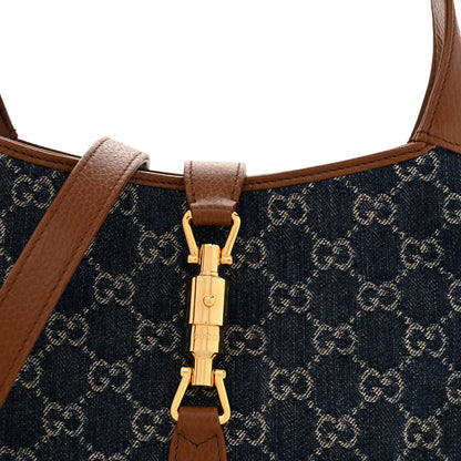 Gucci New Denim GG Monogram Calfskin Small Jackie 1961 Hobo Blue Tea Cuir 8 of 10