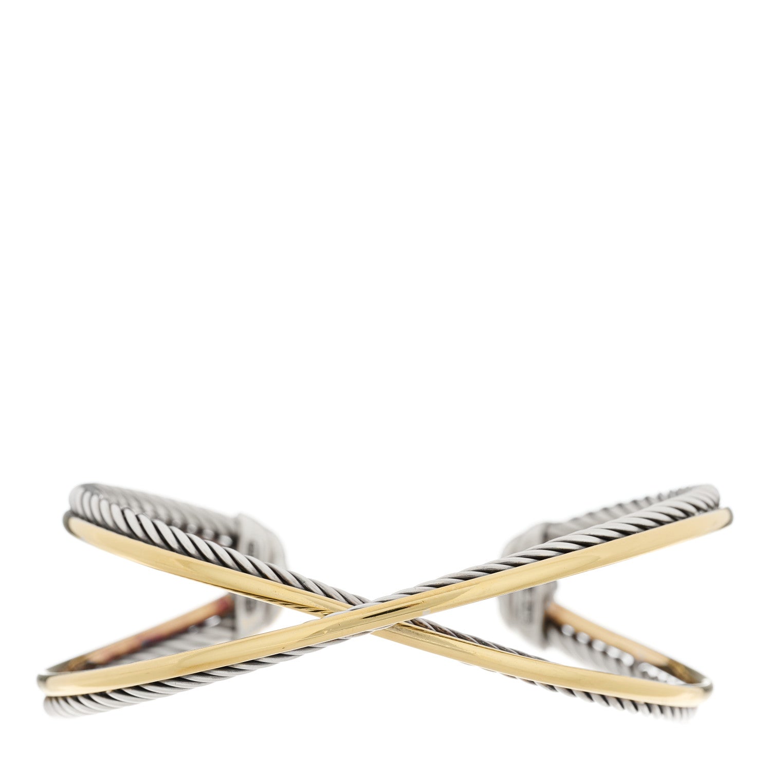 David Yurman Sterling Silver 18K Yellow Gold 26mm Crossover X Cuff Bracelet 1 of 3