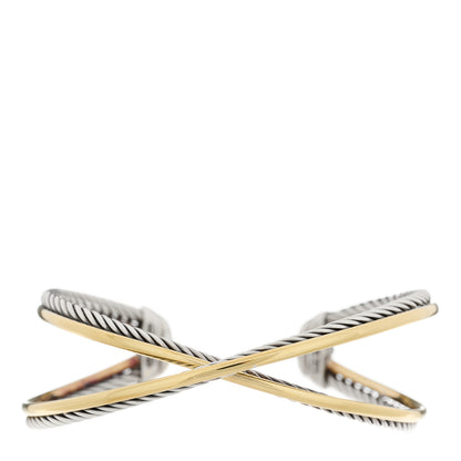David Yurman Sterling Silver 18K Yellow Gold 26mm Crossover X Cuff Bracelet 1 of 3