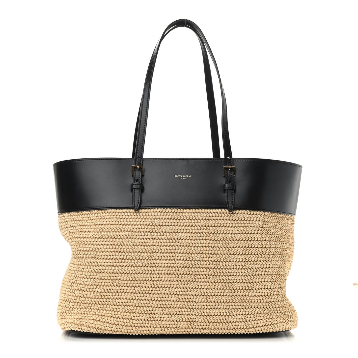 Calfskin Raffia Medium Shopper Tote Naturale Black