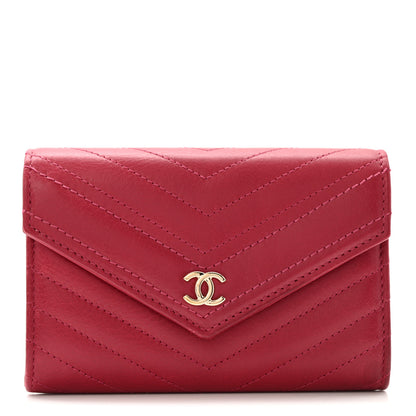 Chanel Calfskin Chevron Quilted Compact Flap Wallet Dark Pink 1 of 12