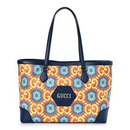 Gucci GG Supreme Kaleidoscope Calfskin Script Logo Gucci 100 Tote Bag Blue Orange Multicolor Blue Agata 1 of 8
