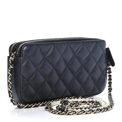 Chanel Iridescent Lambskin Quilted Pearl Clutch With Chain Black 2 of 4