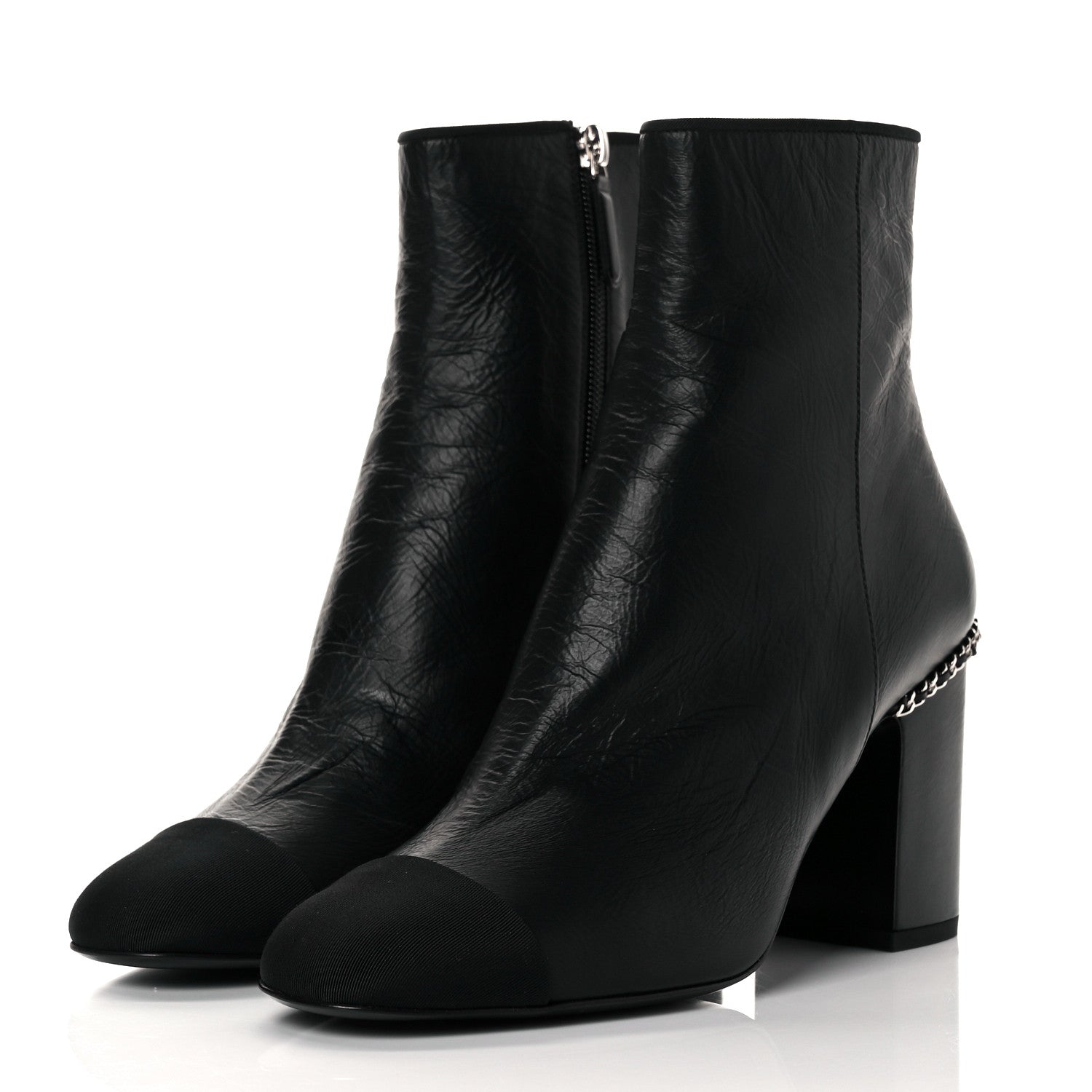 Chanel Crumpled Calfskin Cap Toe Chain Short Boots 39 Black 9 of 30