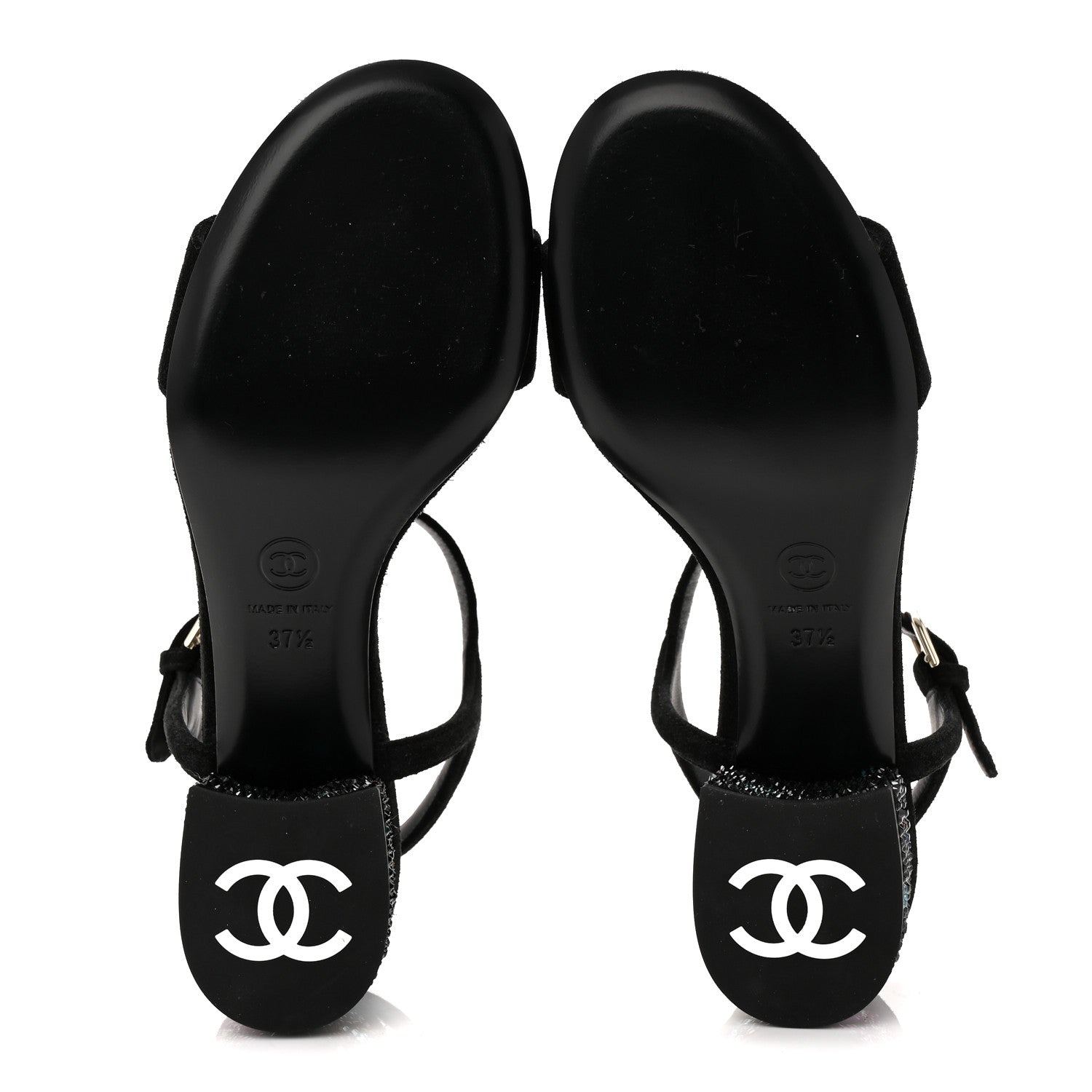 Chanel Suede Strass Ankle Strap Sandals 37.5 Black Multicolor 6 of 10