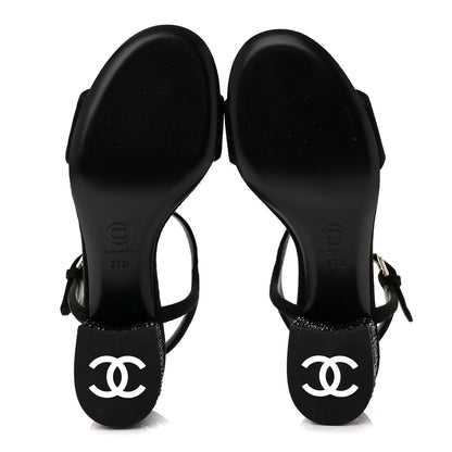 Chanel Suede Strass Ankle Strap Sandals 37.5 Black Multicolor 6 of 10