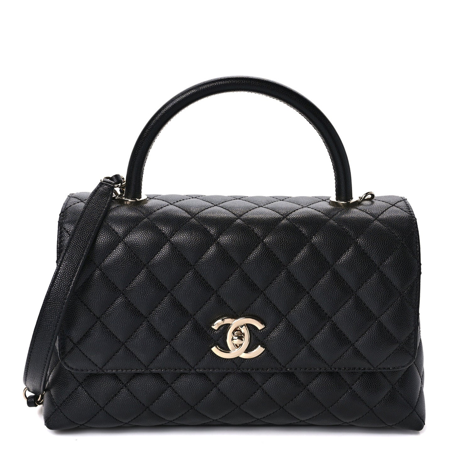Caviar Quilted Small Coco Handle Flap Black