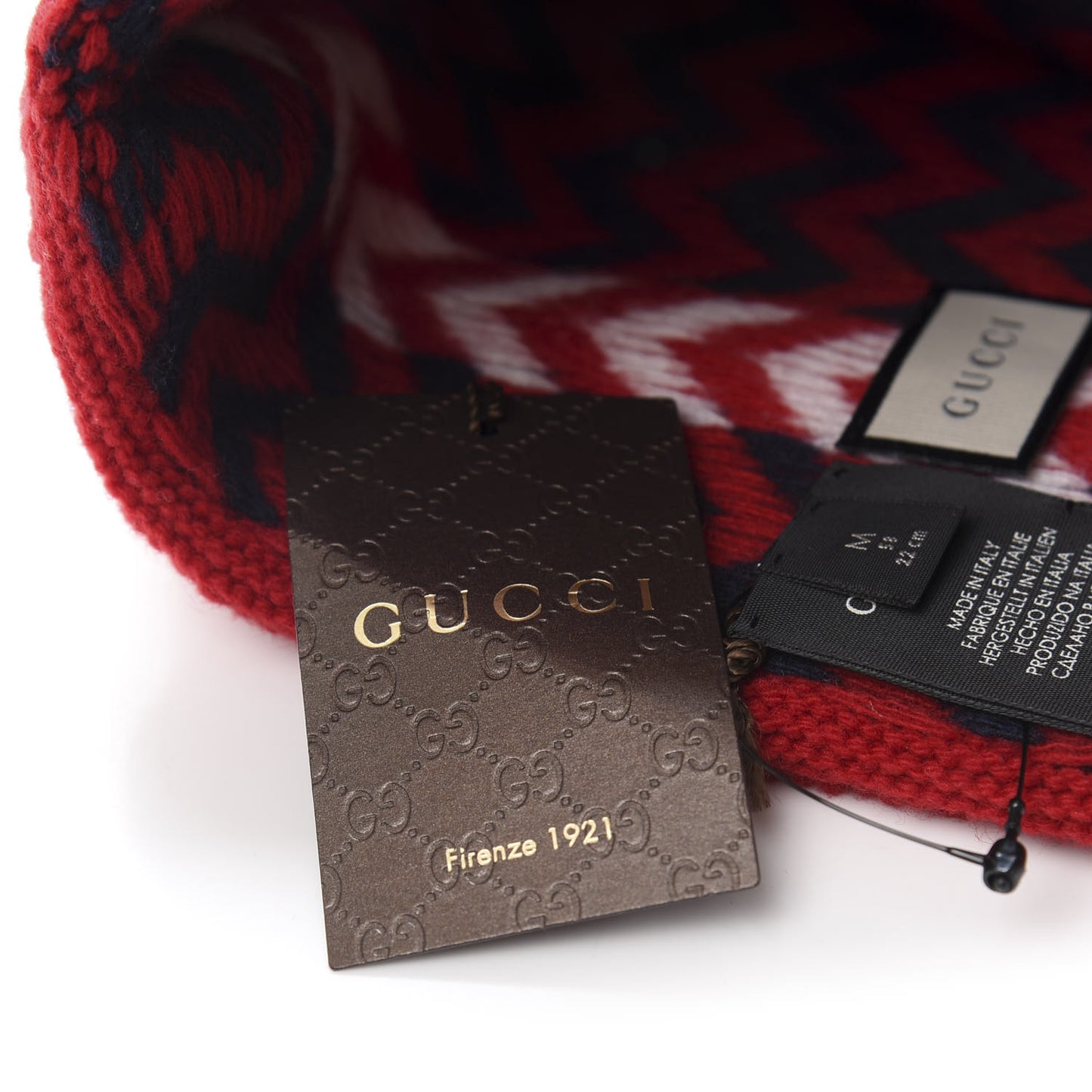 Wool Tricot Zaggede Beanie Hat M Red Blue