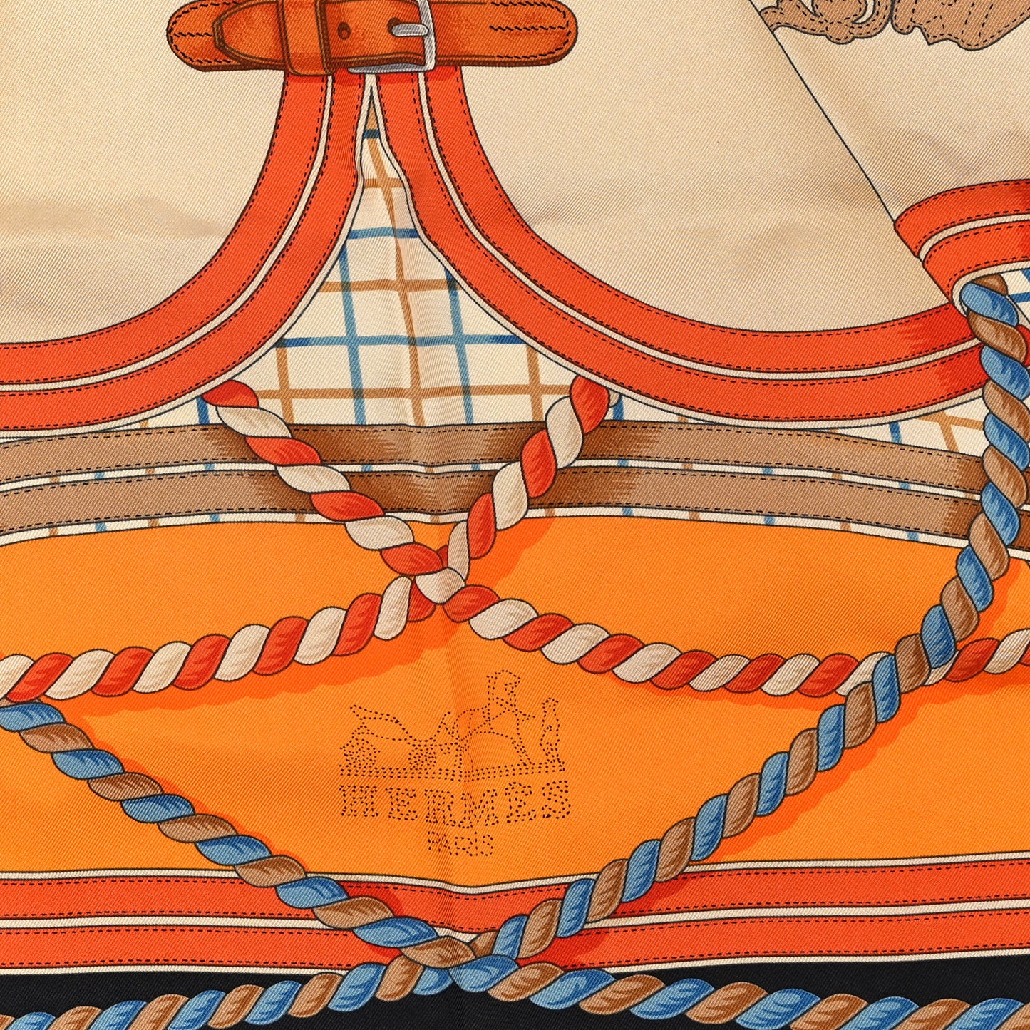 Silk Grande Tenue Scarf 90 Bleu Orange Beige