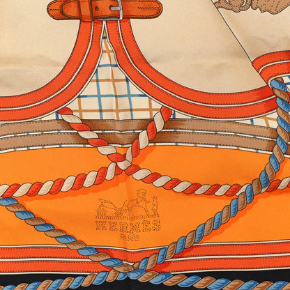 Hermes Silk Grande Tenue Scarf 90 Bleu Orange Beige 2 of 3