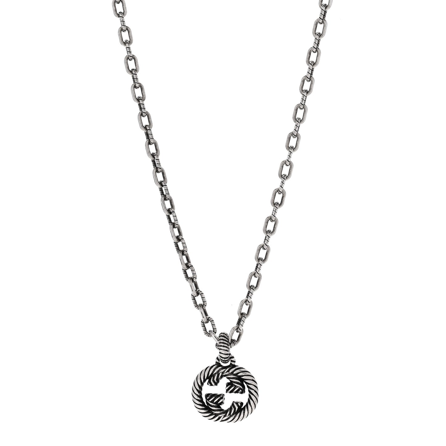 Sterling Silver Textured Interlocking G Pendant Necklace