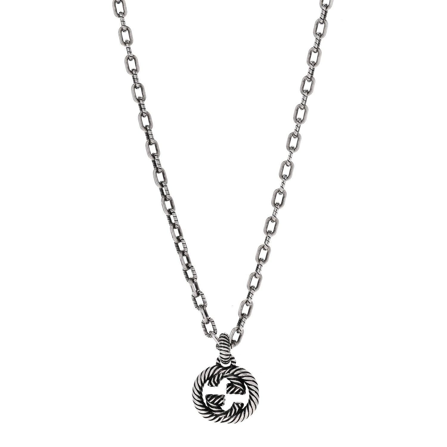 Gucci Sterling Silver Textured Interlocking G Pendant Necklace 1 of 6