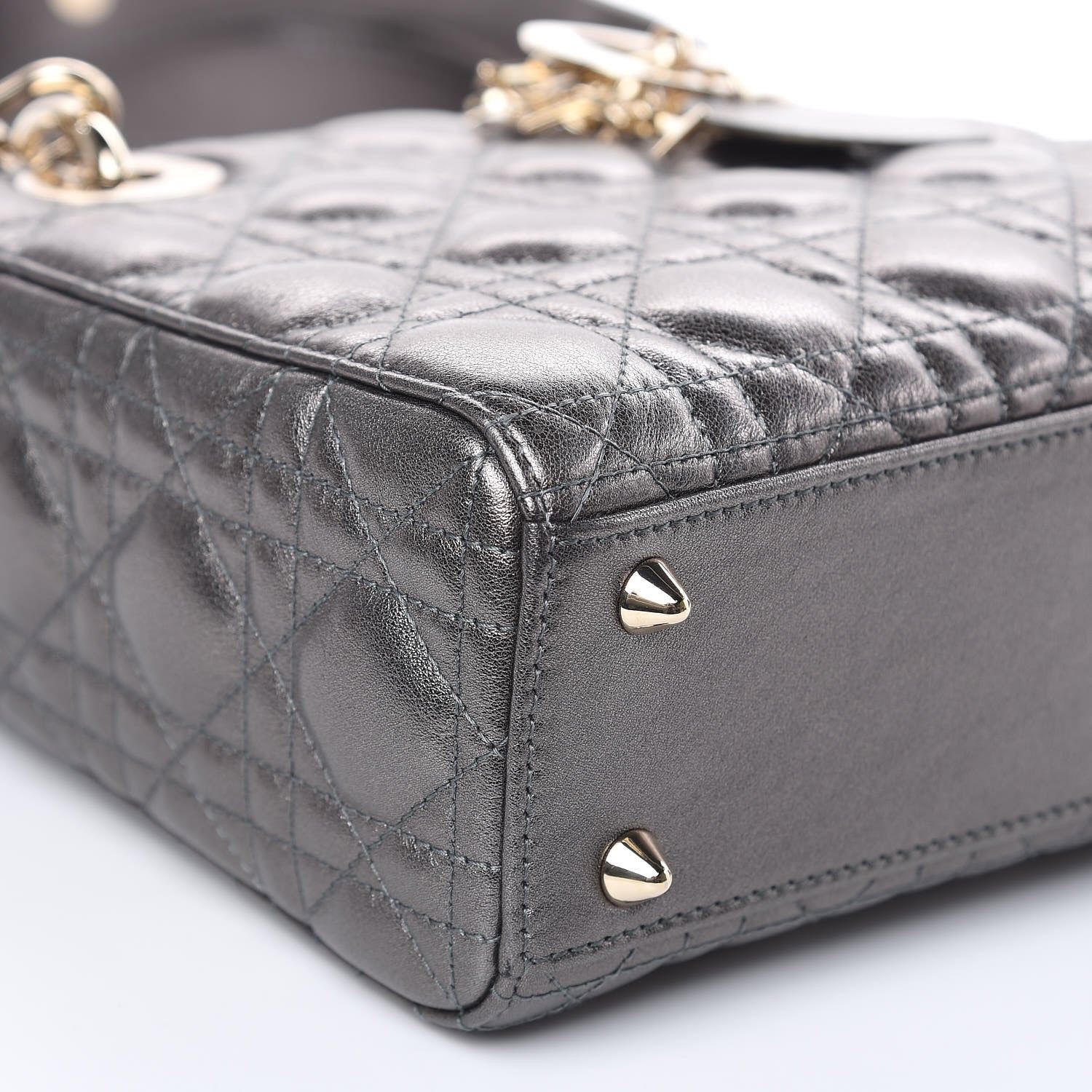 Christian Dior Metallic Grained Calfskin Cannage Small Lady Dior Gunmetal 7 of 9