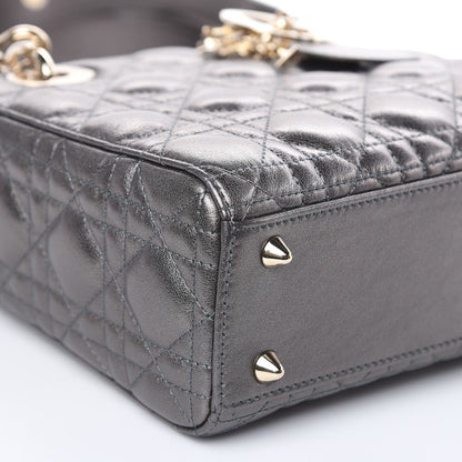 Christian Dior Metallic Grained Calfskin Cannage Small Lady Dior Gunmetal 7 of 9