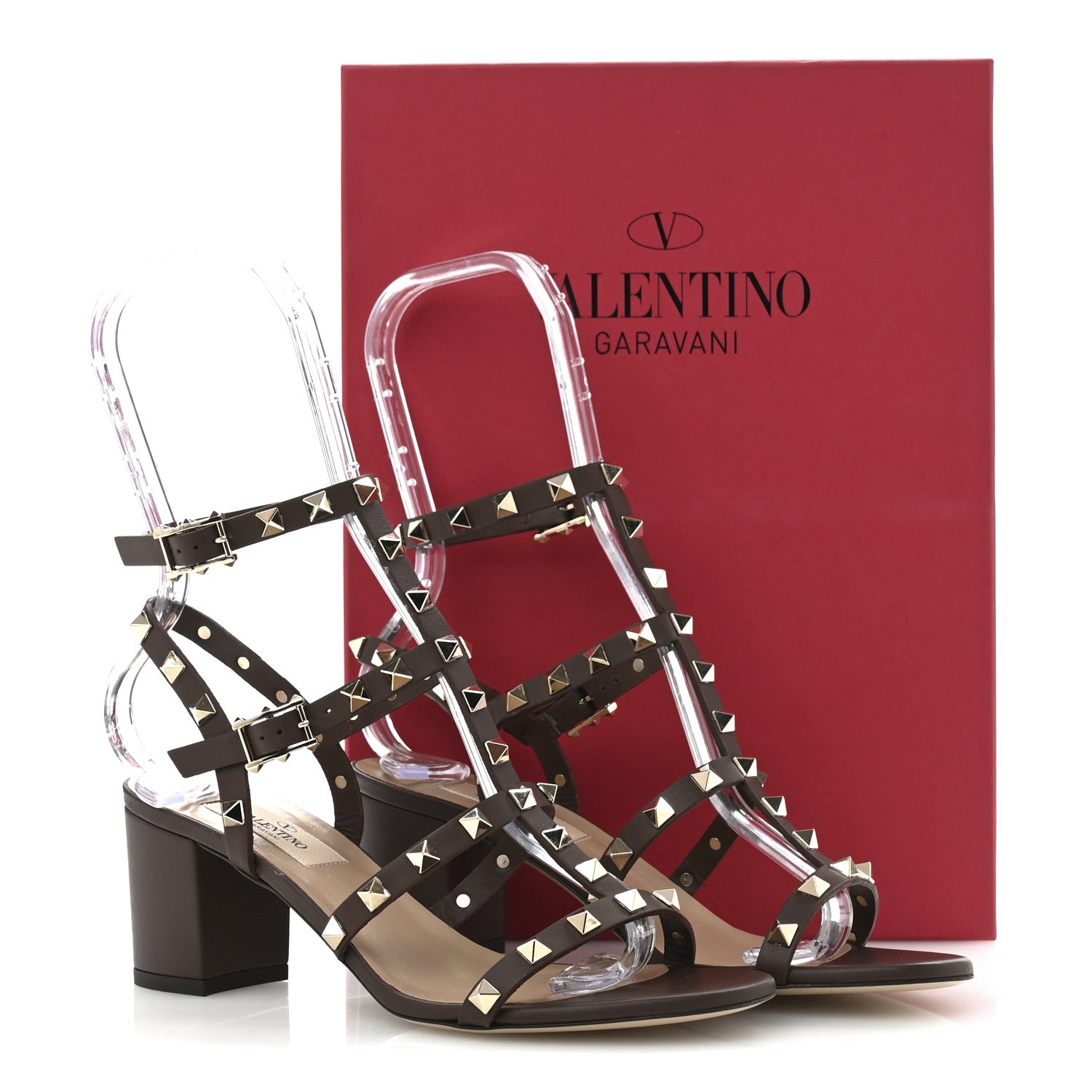 Valentino Garavani Calfskin Rockstud 60mm City Sandals 37 Dark Brown 11 of 11