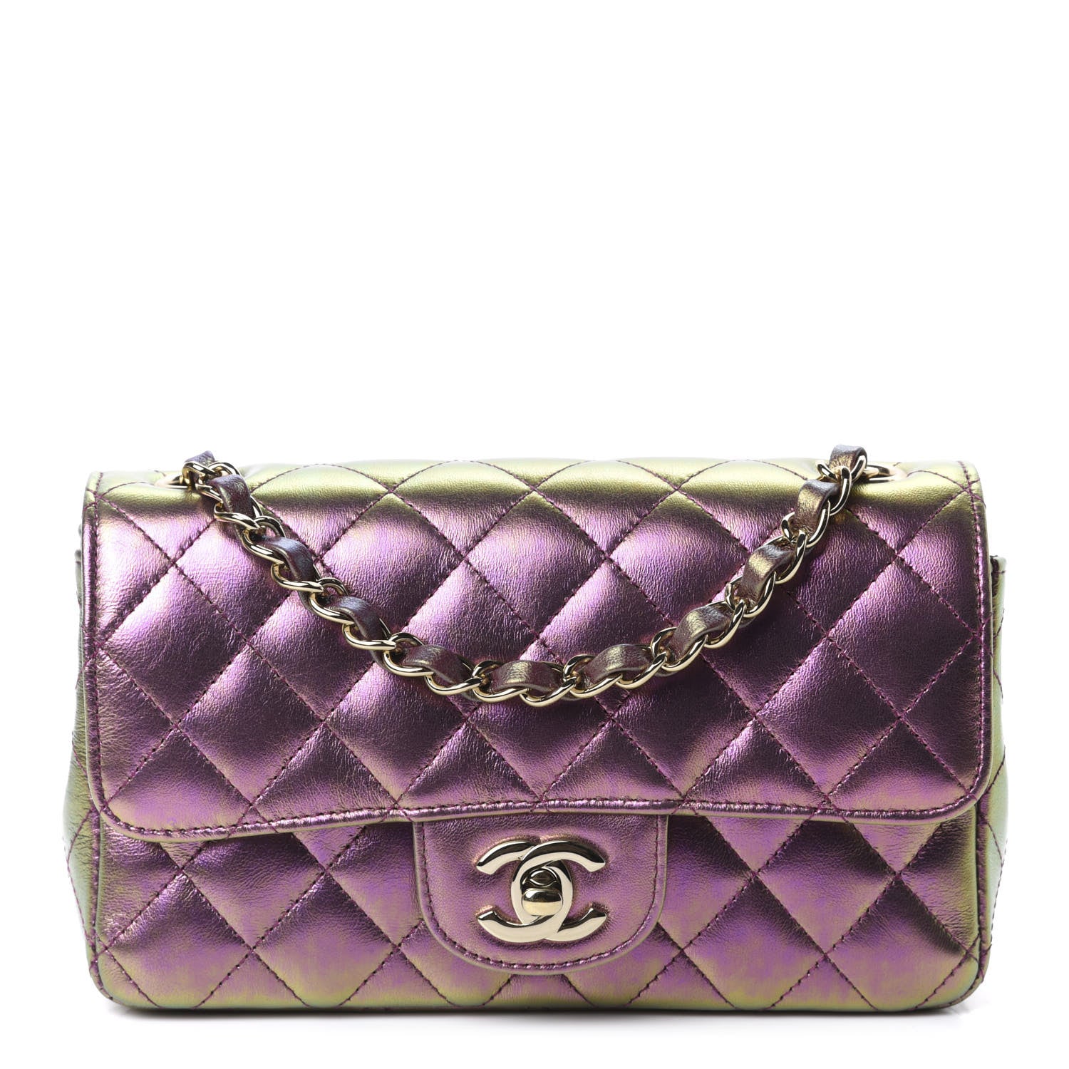 Chanel Iridescent Lambskin Quilted Mini Rectangular Flap Purple 1 of 10