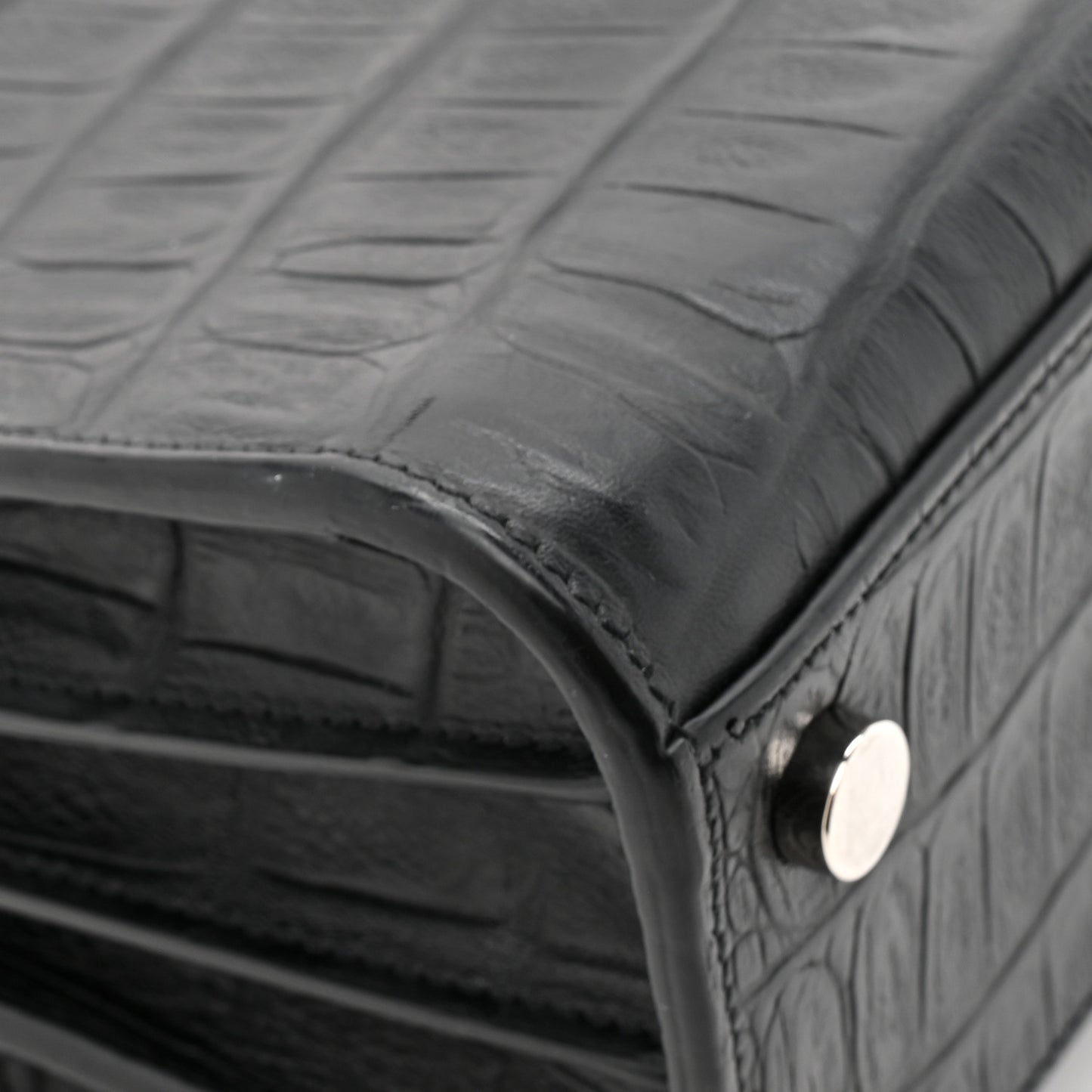 Calfskin Crocodile Embossed Nano Sac De Jour Black