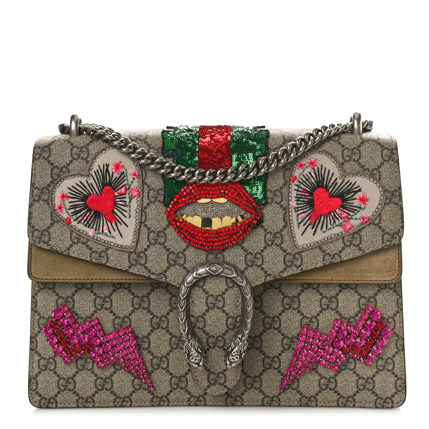 Gucci GG Supreme Monogram Embroidered Medium Dionysus Shoulder Bag Taupe 1 of 11