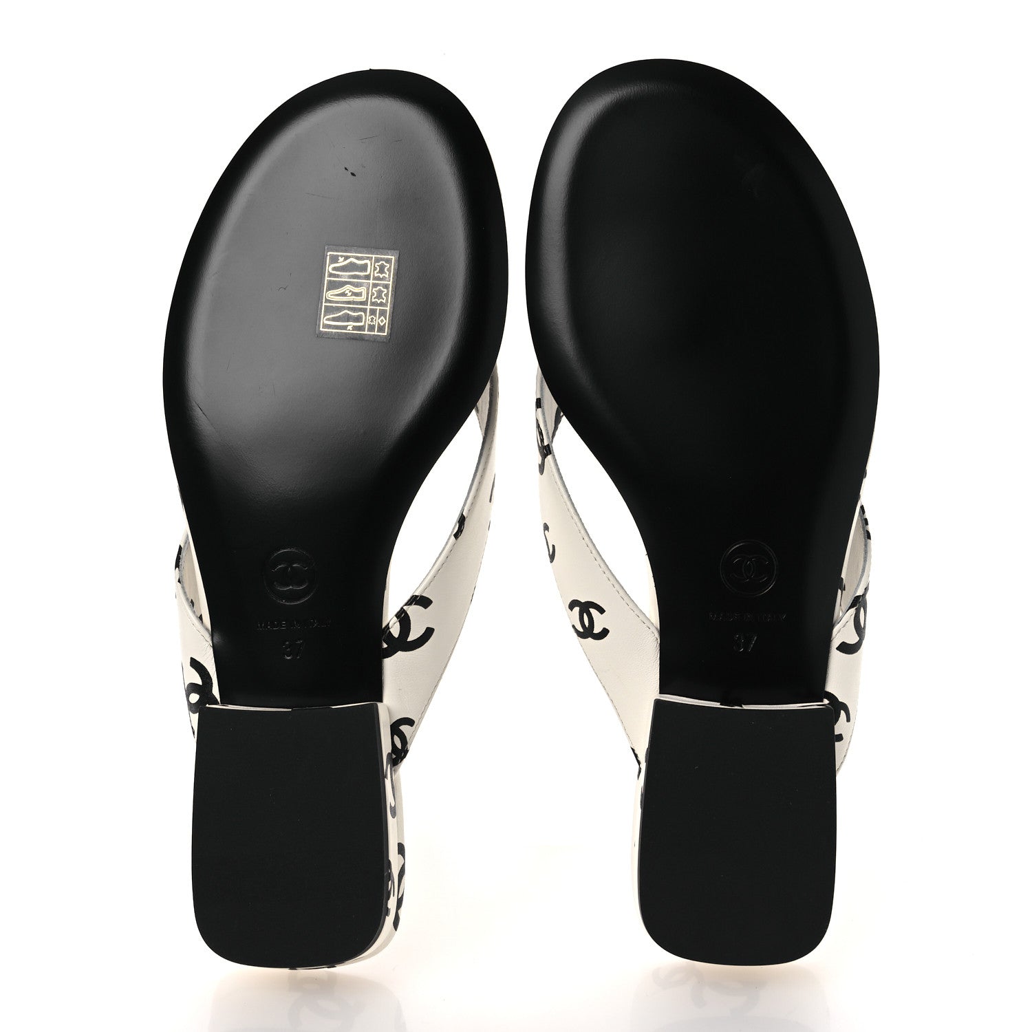 Chanel Lambskin Printed CC Thong Sandals 37 White Black 1789640