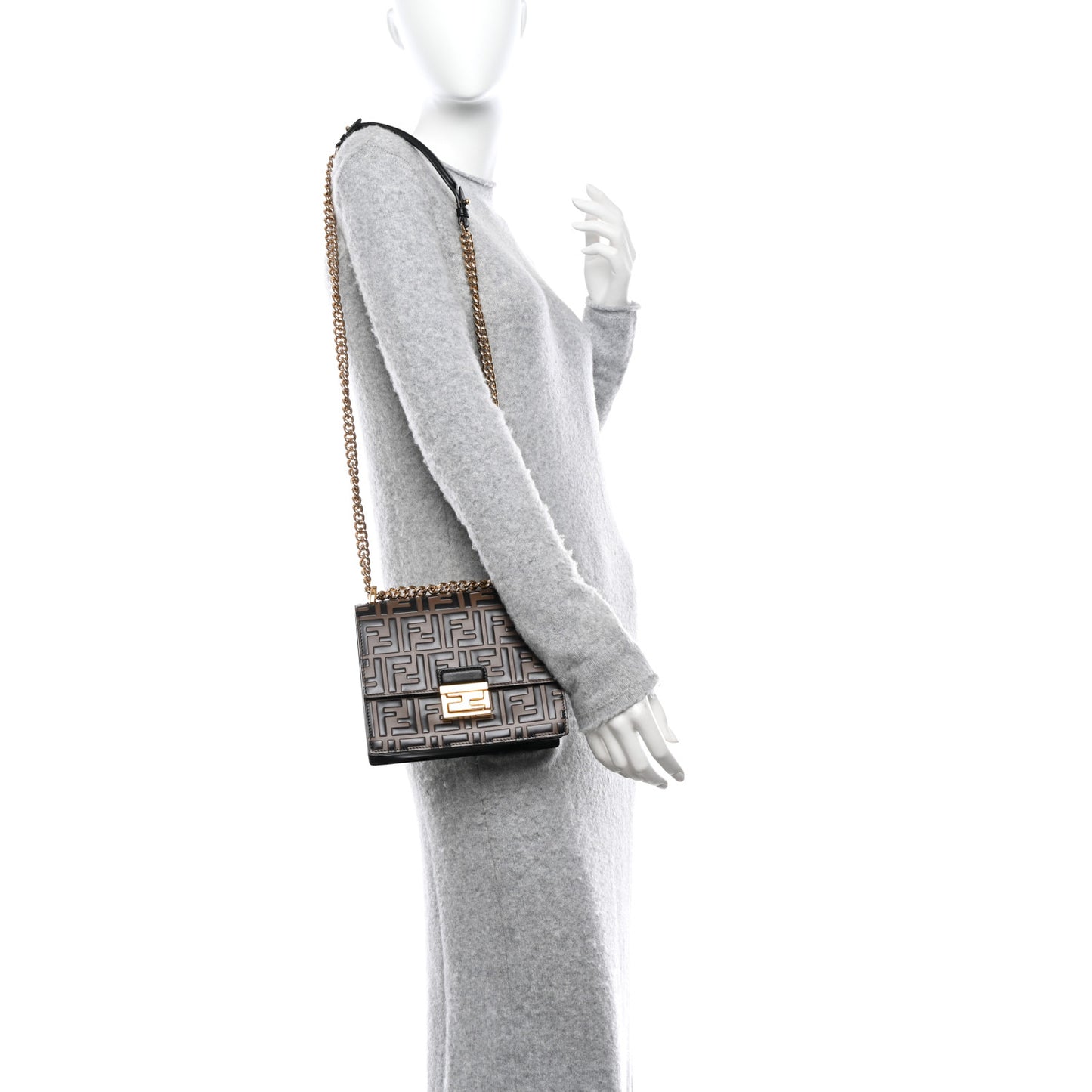 Vitello Liberty Bi-Color FF 1974 Embossed Small Kan U Shoulder Bag Maya Black
