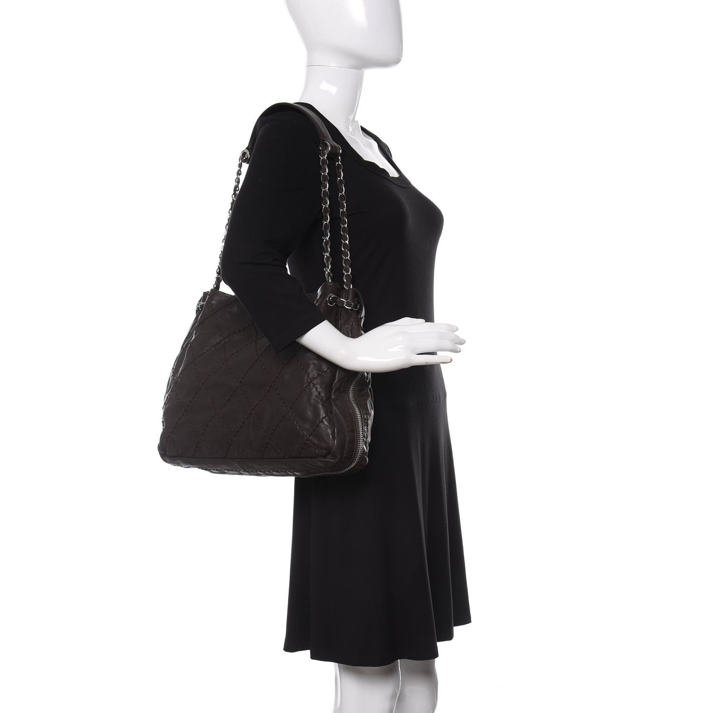 Calfskin Expandable Tote Dark Brown